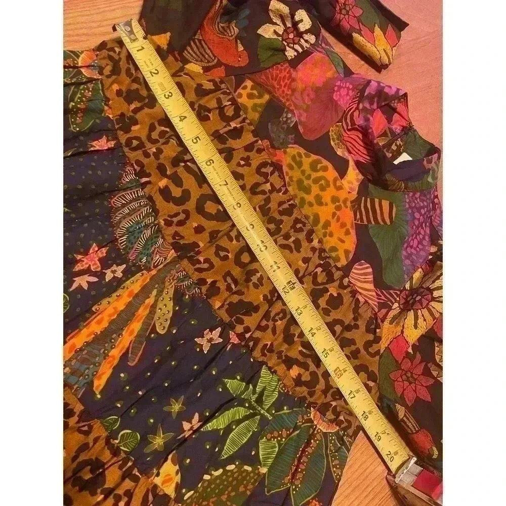 FARM Rio Rio Tiered Mini Dress Long Sleeve Small S Mixed Print Leopard Floral - Picture 8 of 8